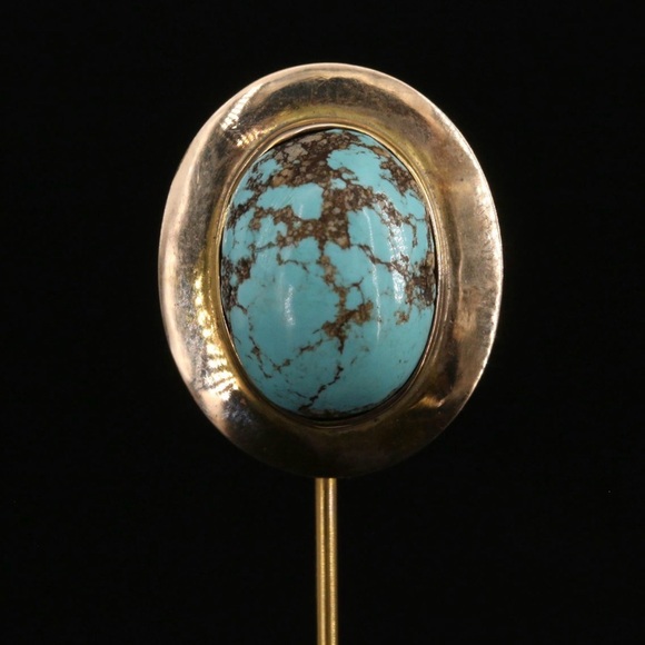 Vintage 14k Yellow Gold & Turquoise Stick Pin